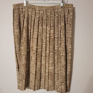 💚Vintage Leslie Fay Pleated Midi Tan Grid Print Skirt‎ Women's Size 14P